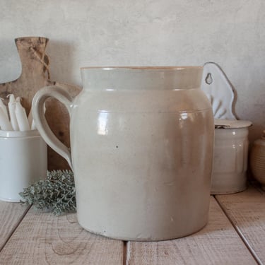 Antique French Beige Glazed Stoneware Pot 