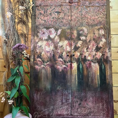 Vintage Floral Cupboard, Hand-Painted Wardrobe, Floral Decoupage Cabinet, Chifforobe, Romantic Home Storage  Furniture 