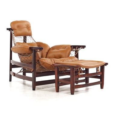 Jean Gillon Jangada Brazilian Rosewood, Leather Lounge Chair with Ottoman - mcm 