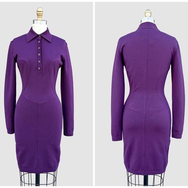 ALAIA Vintage 80s Purple Knit Dress | 1980s French, Paris Designer | Made in Italy | King of Cling | Size Medium 