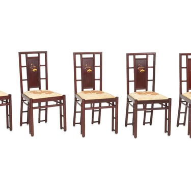 Chinese Duck Motif Inlaid Dining Chairs, 5