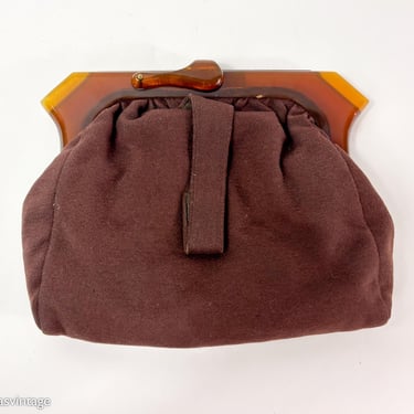1940s Brown Wool Handbag | Vintage Brown Wool Clutch 