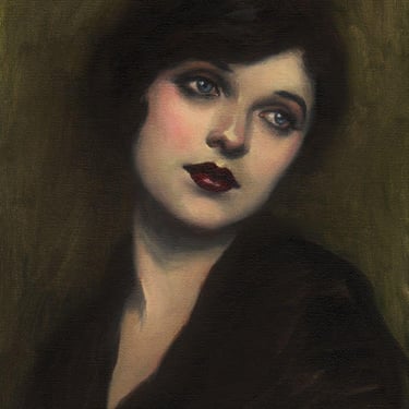 Portrait of a 1920s Girl. Art Print from Original Oil Painting by Pat Kelley.  Beautiful Woman Retro Portrait. Flapper Girl Vintage Look 
