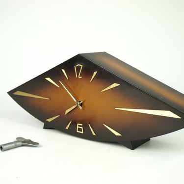 Rare clock in the mid century wood,efficient USSR clock Vesna, Art Deco modern desk clock,Vintage mechanical fireplace clock,  mantel clock 