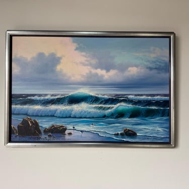 1991 Edward Park Coastal Ocean Landscape Oil on Canvas Painting, Framed 