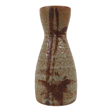 Japanese Shino Ceramic Sake Bottle Tokkuri Vtg Bamboo Brown Orange White TS931