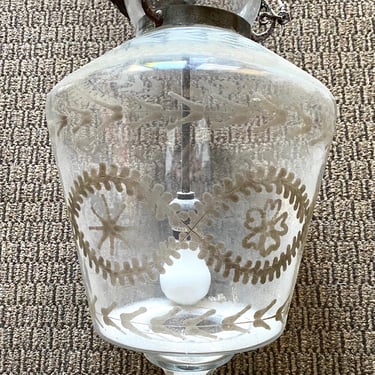 Sale~ British Colonial Style Etched Bell Lantern Pendant Light Fixture, Urn Porch Entryway 17” architectural salvage hardwired lighting 