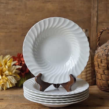 Johnson Bros Snowhite Regency soup coupe bowls white ceramic with fluted swirl rims set of six 