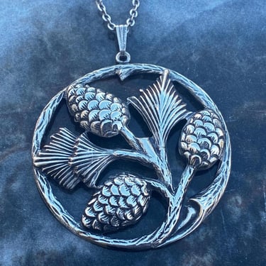 Vintage Sterling Pinecones and Pine Needles Autumn Winter Nature Themed Pendant Necklace 18.5 Inch 