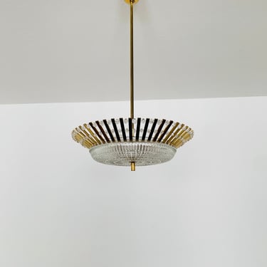 Golden Mid-Century Modern Crystal Glass Chandelier by Palwa | 1950s 