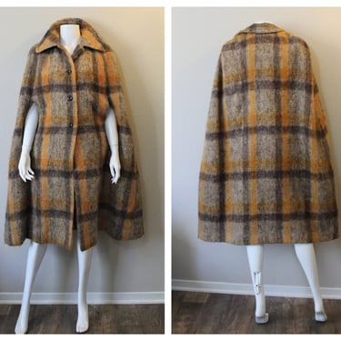 Vintage Donegal Design Ireland GORGEOUS Mohair Plaid Cape Coat   // Modern One Size 