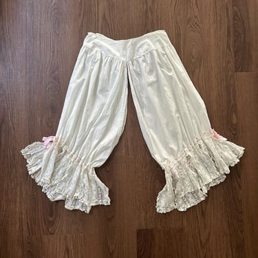 Antique bloomers with lace cuffs and ribbons . size xs to small 