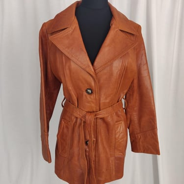 Vintage 70s Sheepmates Leather Jacket with Belt 
