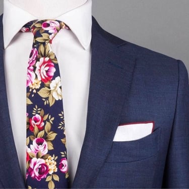 Skinny Blue Floral Tie,Retro Tie, Casual, Men's, Groomsmen , Vintage , Handmade , Wedding ,Gift ,Skinny, Classic, Necktie,Prom,Boyfriend 