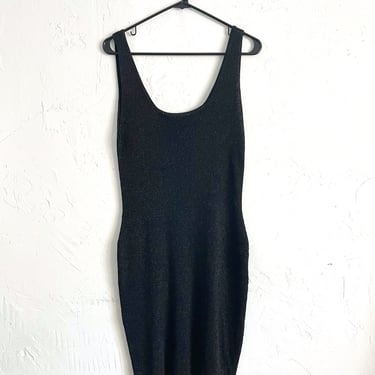 Vintage 90s Metallic Black Knit Bodycon Dress 