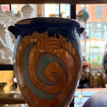 Blue studio art pottery swirl vase
