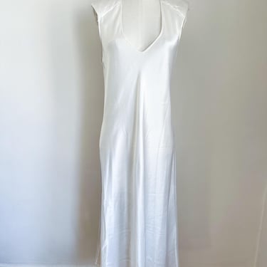 Vintage 1980s Cream Satin Nightgown / Slip Dress // M 