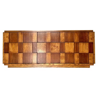 Super Rare Lane Mosaic Brutalist 9-Drawer Cabinet or Sideboard in Oak & Burl