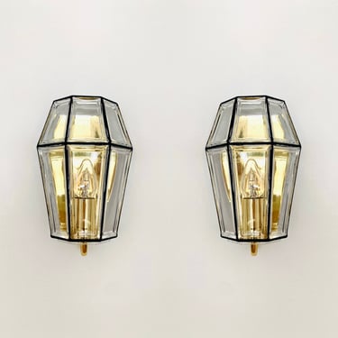 Set of 2 Mid-Century Modern Glass Wall Lamps by Glashütte Limburg | 1960s 