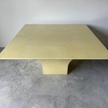 1980s Karl Springer Style Lacquered Goatskin Square Pedestal Dining or Conference Table 