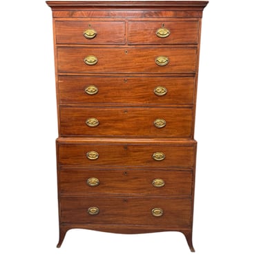 Federal Period Mahogany Chest on Chest with Original Lion Head Brasses, American