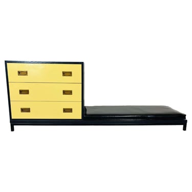 Renzo Rutili Style Yellow And Black Campaign Chest Of Drawers With Low Bench 