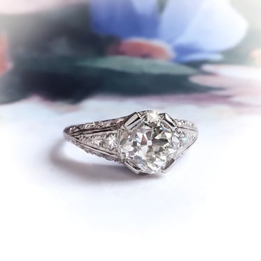 Antique Art Deco 2.37 ct. tw. Diamond Engagement Filigree Ring Platinum 