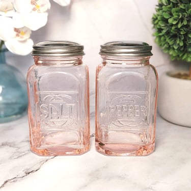 Pink Depression Style Glass Salt & Pepper Shaker Set, LRG - Vintage Style Tableware, Retro Farmhouse Kitchen, Cottage Core Cooking 