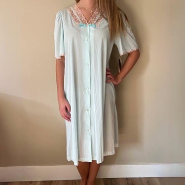 BNWT 1950s Vintage Aqua Blue & Lace Nightgown by Cindy sz Medium 