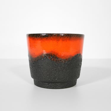 Vintage Scheurich Keramik Vibrant Red Magma Volcanic Black Fat Lava Ceramic Planter Retro Mid Century Modern West German Pottery Art Melting 