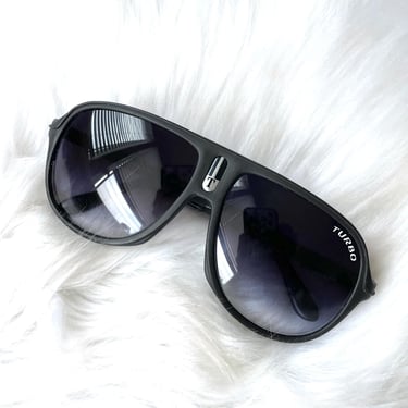 Vintage 80s Matte Black and Amber Aviator Sunglasses 