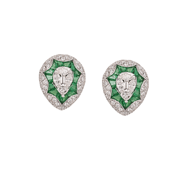 Deco Emerald & Diamond Stud Earrings
