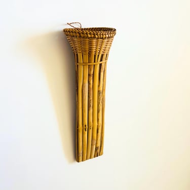 Wicker and Bamboo Wall Vase 