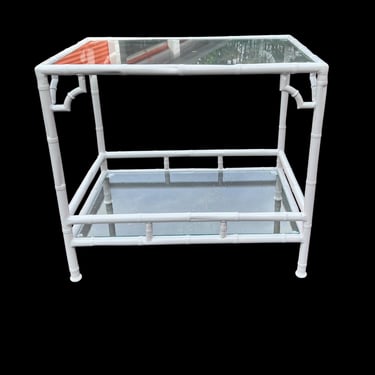 Vintage Meadowcraft Faux Bamboo Table with Glass Shelves – Gloss White 