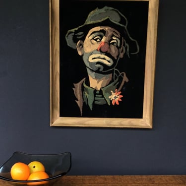 Vintage Velvet Paint by Number Clown -- Sad, Amazing Kitch 