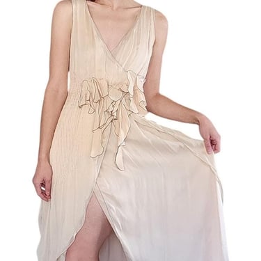 Vintage Y2K Fendi Dress Ivory Silk Chiffon Gown NWT Bergdorf Bridal Reception Wedding Ruffles Wrap Style Boho Goddess 