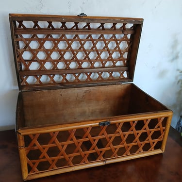 Vintage Hand Crafted Bamboo Rattan Storage Box 