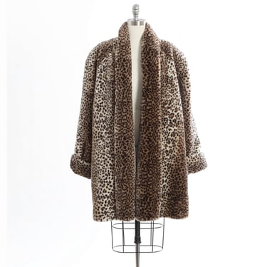 Vintage 80s 90s Faux fur Leopard print trapeze coat 