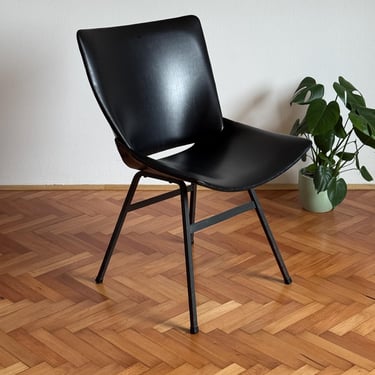 Vintage 1960s Niko Kralj Original Black Leather Shell Chairs / Mid Century Modern Lounge Chairs / Accent Chair / Yugoslavia / 1960s 