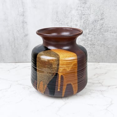 Vintage Robert Maxwell Pottery Craft USA Stoneware Vase - Brown Drip Glaze, Mid Century Modern 