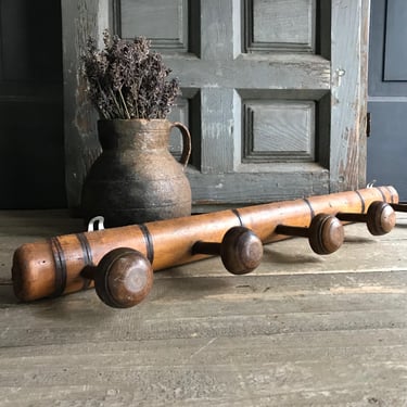 French Faux Bamboo Coat Hook, Mushroom Coat Rack, Wood, 5 Hooks, Hat Rack, Rustic French Farmhouse 