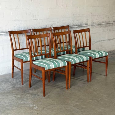 Teak Slat Back Dining Chairs Set of 6 Newly Reupholstered Swedish Mid-Century Modern 1960s 