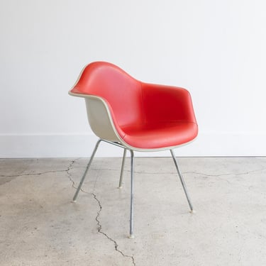 Vintage Eames for Herman Miller Vinyl Orange/Red with White Fiberglass Arm Chair 1960s 