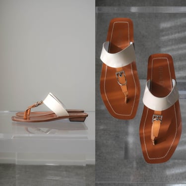 Vintage PRADA 2002 Vernice Vacchet Blanco Buckle Leather Square Toe Sandals Unworn w/ Box & Bags | Made in Italy | Size 40 | Y2K 2000s 