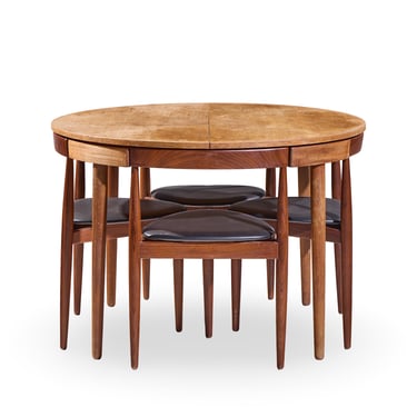 Hans Olsen for Frem Rojle Expanding Teak Dining Table with 4 Nesting Chairs - mcm 