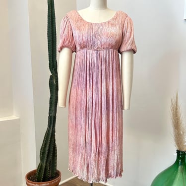 Vintage 1980s Dress / 80s Babydoll Silk Ombré Dress / Pink Purple ( XS S ) 