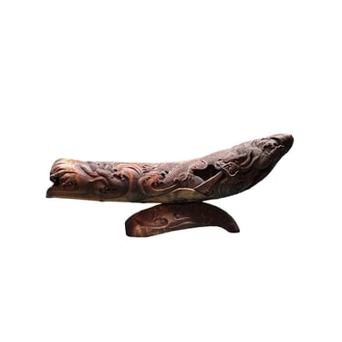 Vintage Chinese Bamboo Carved Dragon Theme Boat Shape Display Art Figure GB636E 