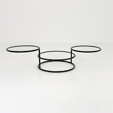 Mid-Century Black 3-Tier Swivel Coffee Table by Milo Baughman, Expandable Turntable Design 