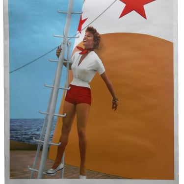 1950's French mid century traveling  cruise ship poster