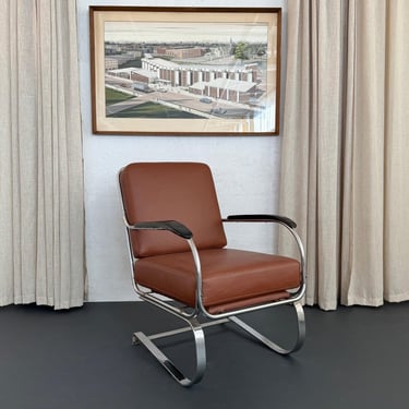 Machine Age Leather And Chrome Lounge Chair By Kem Weber